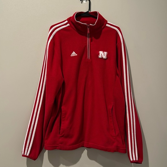 Adidas Nebraska Cornhusker 3 Stripe Mens L 2016 Edition Red Quarter Zip Pullover - Picture 1 of 7